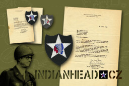 INDIANHEAD.CZ IM60001 US 2ID WWII WOOL FELT PATCH AND LETTER SIGNED BY MG WALTER M. ROBERTSON 20 APRIL 1945